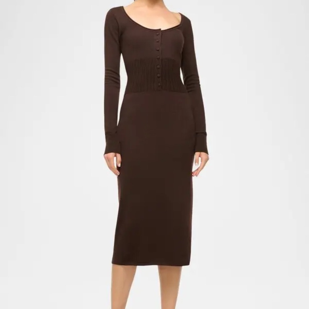 STAUD Sabrina Merino Wool Midi Dress In Dark Chocolate